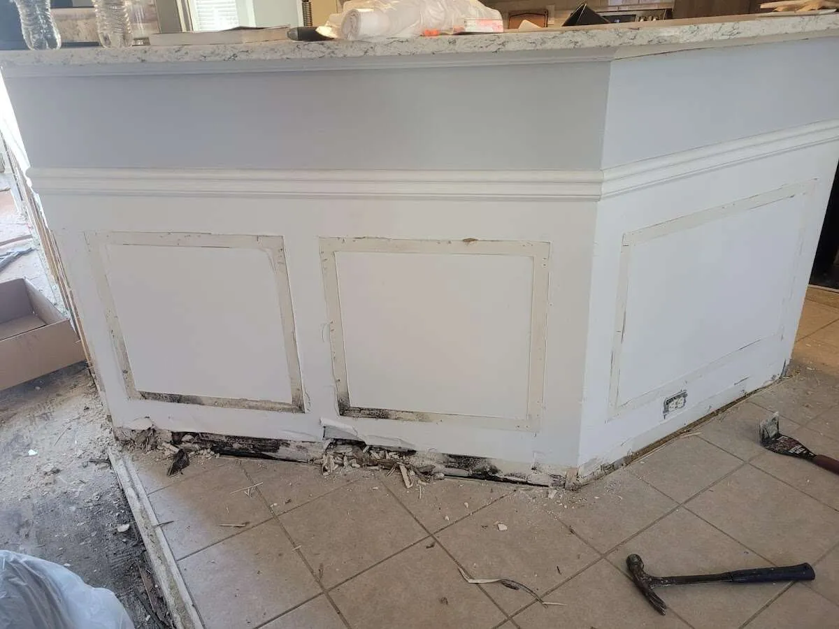 Water damage and mold on kitchen during Storm Damage Restoration in Algoma